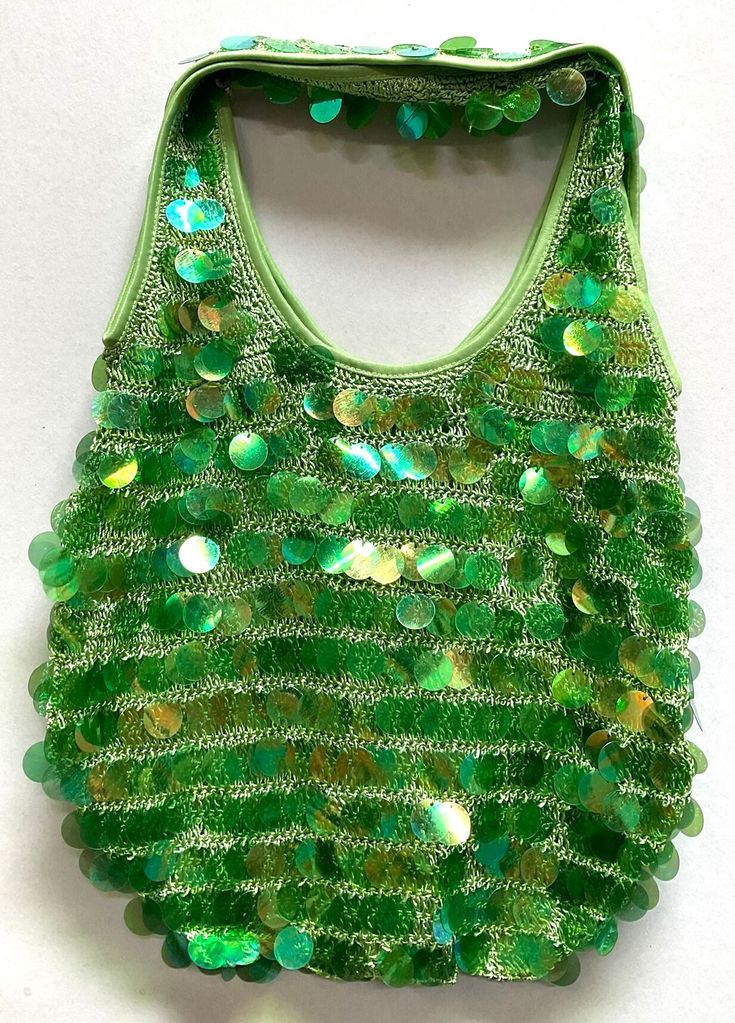 Sequin Handbags  are   hand-made, high quality, original designs, and beautiful. They are unique for evenings and special events and their designs are inspired by contemporary fashion and vintage looks. Sequin handbags are a perfect balance of aesthetics and functionality. Size: 12"x10" Large Green Shoulder Bag For Summer, Trendy Summer Party Shoulder Bag, Spring Party Handheld Bag, Summer Party Handheld Evening Bag, Green Pouch Shoulder Bag For Party, Green Pouch Shoulder Bag For Summer, Handmade Green Bag For Party, Green Handmade Bags, Green Shoulder Bag For Summer Parties