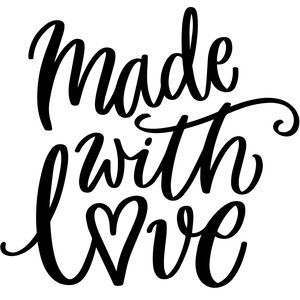 the phrase made with love written in black ink on a white background, hand drawn lettering