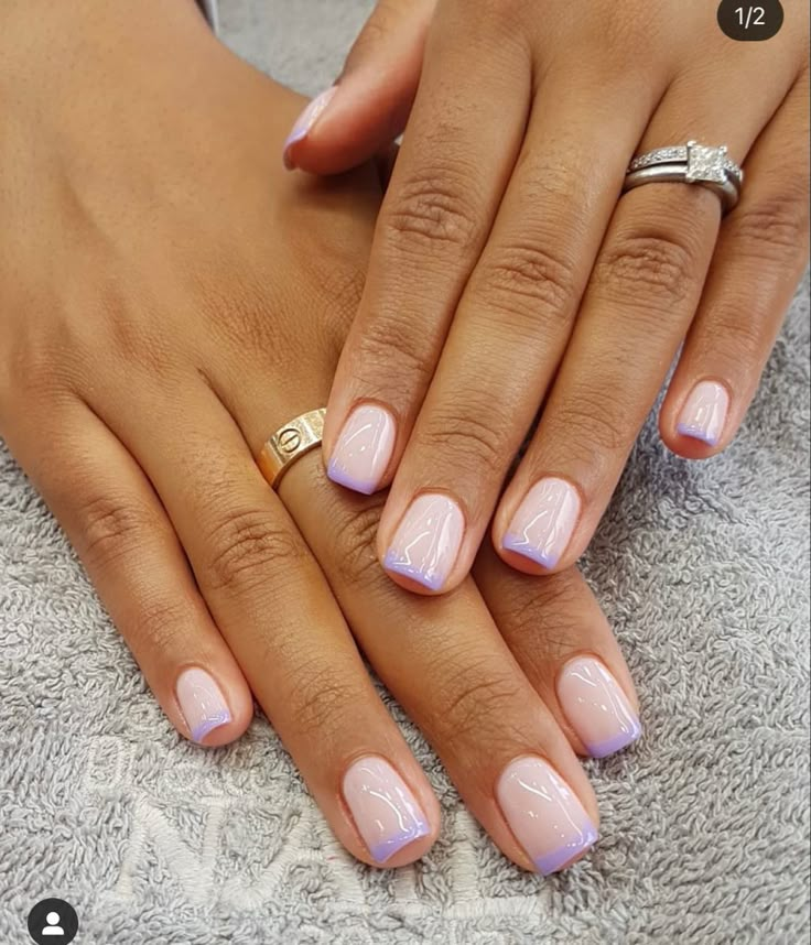 Lilac Nails With French Tip, French Manicure With Purple Tips, French Manicure Purple Tips, Purple French Nails Short, Lavender French Manicure, Spring French Manicure Ideas, French Nails With Purple Tips, French Nails Purple Tips, Spring French Manicure Designs