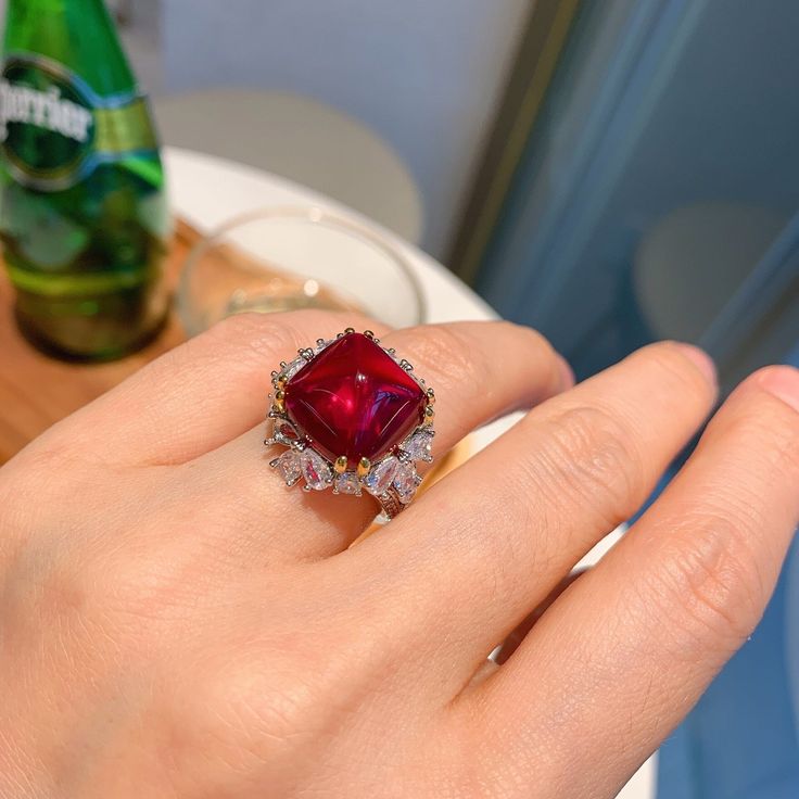 Huge Cut Ruby 925 Sterling Silver RingRing5 Geometric Rings, Ruby Set, Rainbow Topaz, Ruby Diamond Ring, Orgonite Pyramids, Ruby Rings, Cluster Rings, Geometric Ring, Crystal Wand