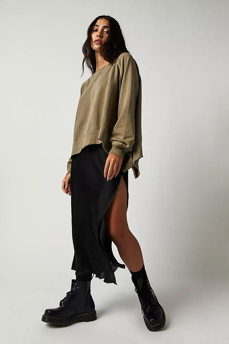 Sweet Talker Half Slip | Free People Fall Winter 2021 2022 Trends Skirts, Layering Dresses For Winter Slip, Jumper Over Slip Dress, Sweater Under Slip Dress, Black Slip Midi Skirt, Layer Slip Dress Winter, Jumper And Slip Dress, Winter Slip Skirt, Doc Martens Slip Dress