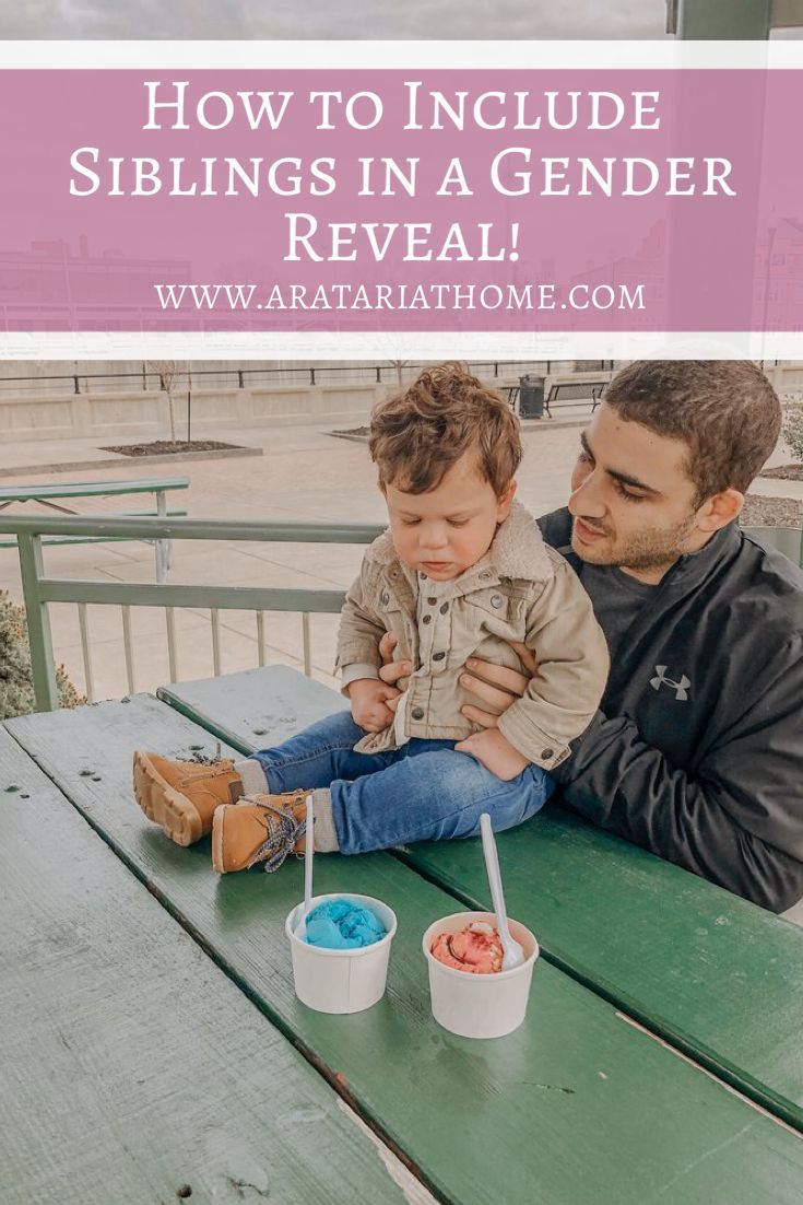 a father and son sitting on a bench with the text how to include siblings in a gender reveal