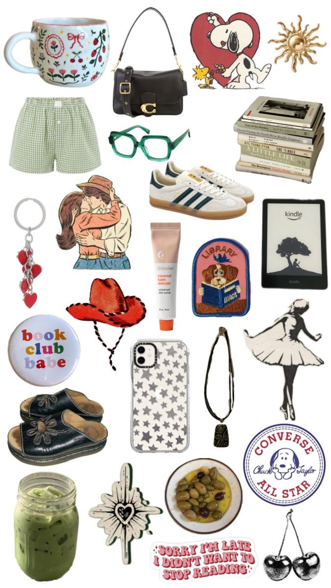 many different items are grouped together to form a collage in this image, including shoes, sunglasses, and other things