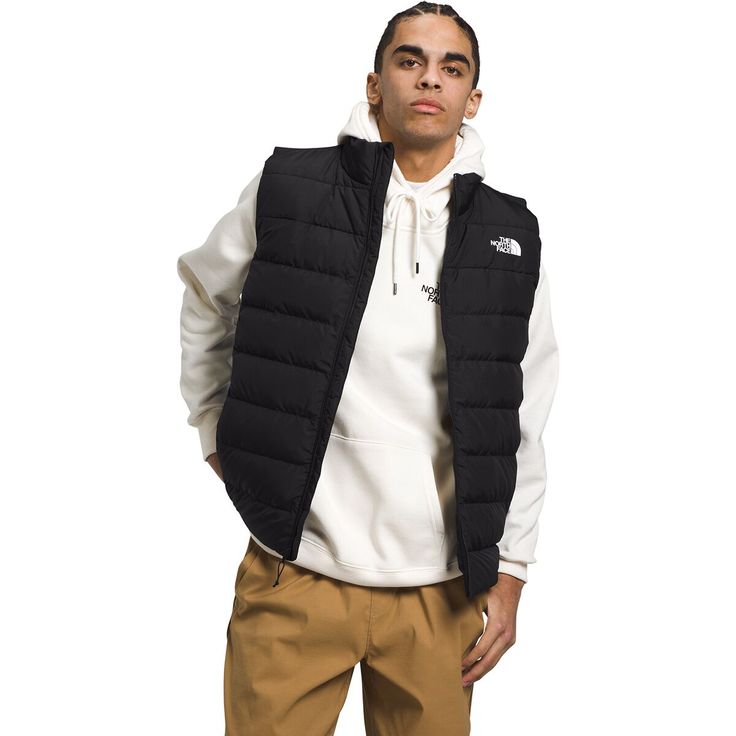 Built with versatile style and functionality, the Aconcagua 3 Vest is a layering staple. A 50/50 blend of down and recycled polyester insulation in the body delivers efficient core heat, while a 100% polyester fill at the sides, underarms, and shoulders puts highly breathable, moisture-managing warmth where it's needed most. Mens Wardrobe, North Face Vest, Men's Vests, Cold Prevention, Vest Men, Mens Vests, Vests Mens, Clothing Care, North Face Mens