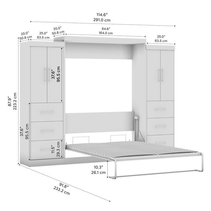 a drawing of a bed with two drawers and an armoire