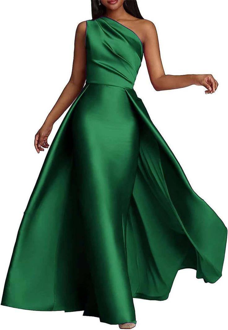 PRICES MAY VARY. 👗【Material】This One Shoulder Sleeveless Floor Length Mermaid Prom Dress is made of High Quality Satin,a style that is sure to be a top pick for special occasions. One Shoulder Prom Dresses 2024 for women long satin bridesmaid dresses with overskirt, Sleeveless prom dresses, back tie up evening gowns. 👗【Features】Satin Formal Dresses For Women,One Shoulder with Pleated Formal Party Dress,Sleeveless,Mermaid Silhouette and a Overskirt at The Waist,Show Off Your Perfect Figure And Dresses With Overskirt, Satin Mermaid Wedding Dress, Satin Formal Dress, Satin Evening Gown, One Shoulder Prom Dress, Satin Evening Dresses, Long Prom Gowns, Evening Dress Floor Length, Evening Party Gowns