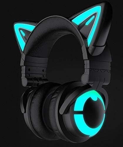 a pair of headphones with glowing cat ears