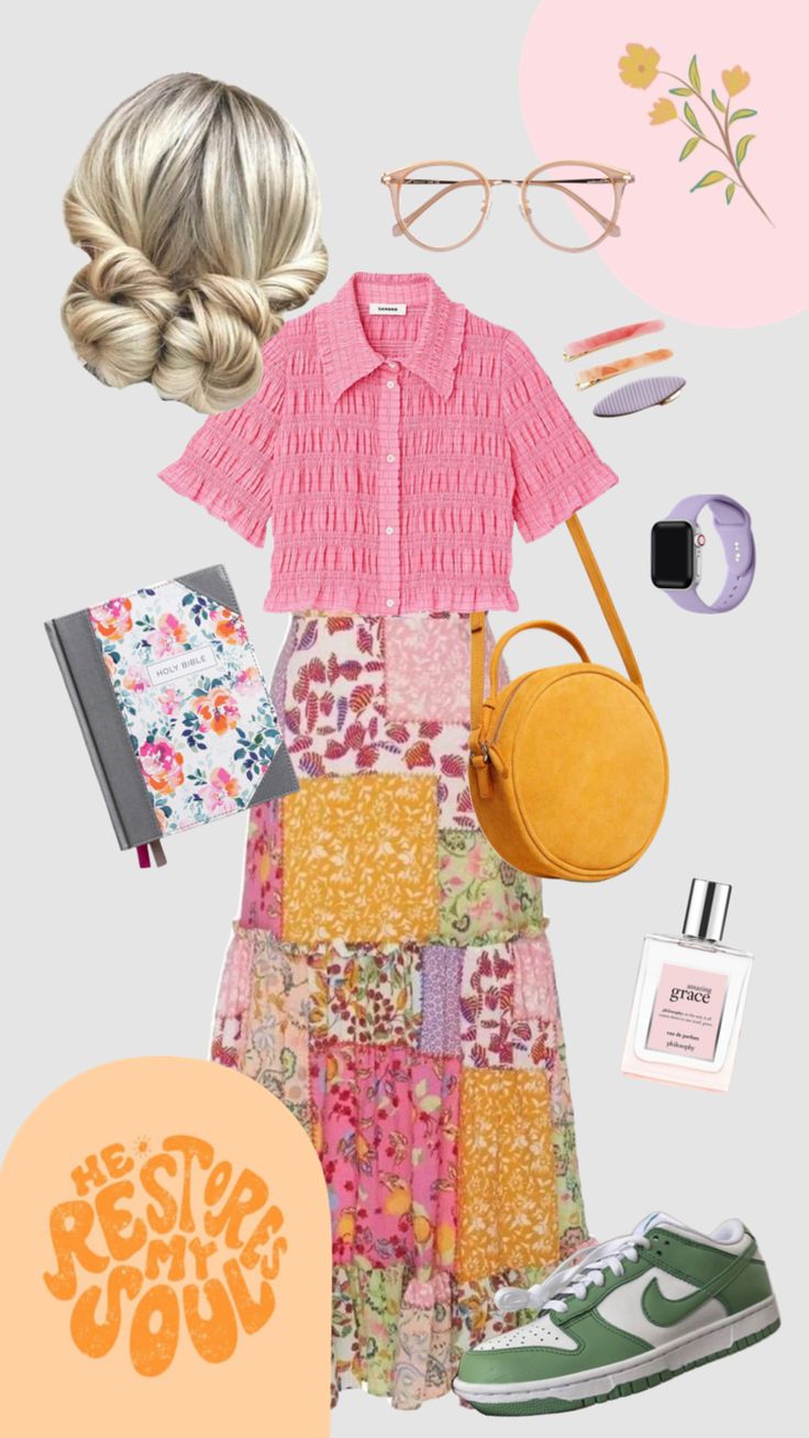 Modest Outfits Colorful, Colorful Church Outfit, Flowers Aesthetic Outfits, Therapy Outfit Ideas, Rapunzel Inspired Outfit Casual, Summer Modest Outfits Aesthetic, Modest Summer Outfits Christian Apostolic Fashion, Colorful Clothing Aesthetic, Funky Work Outfits Women