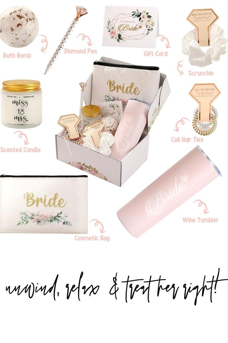 the bride gift box is filled with personalized items