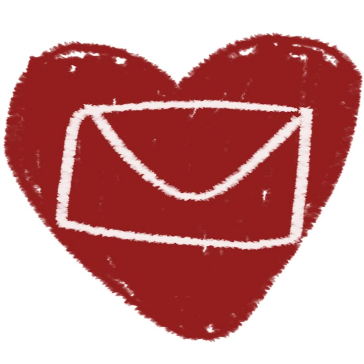 a red heart with an envelope drawn on it