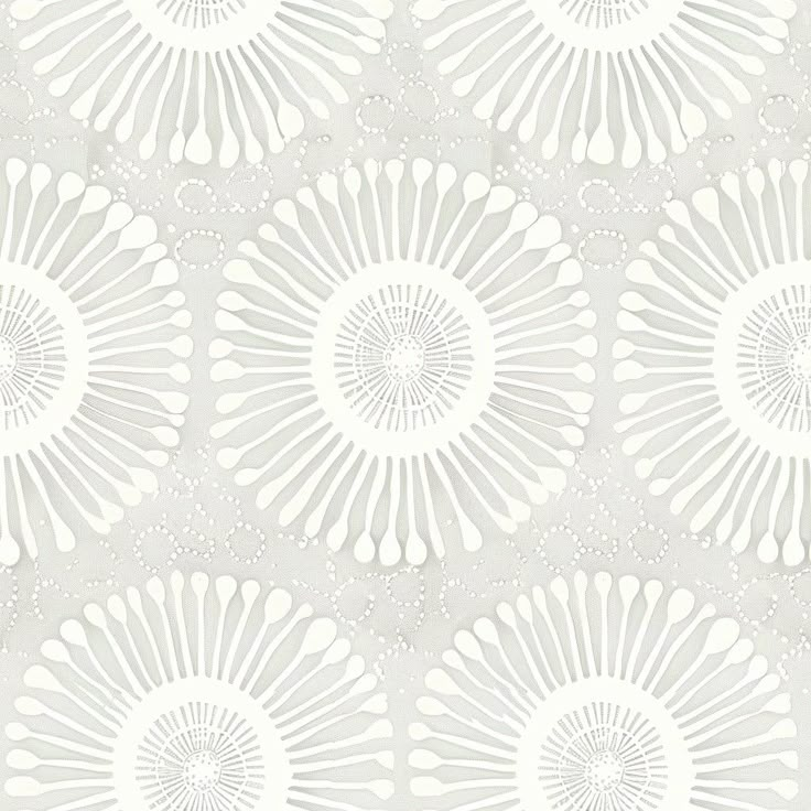 a white and gray wallpaper with an intricate design in the center, on a light grey background