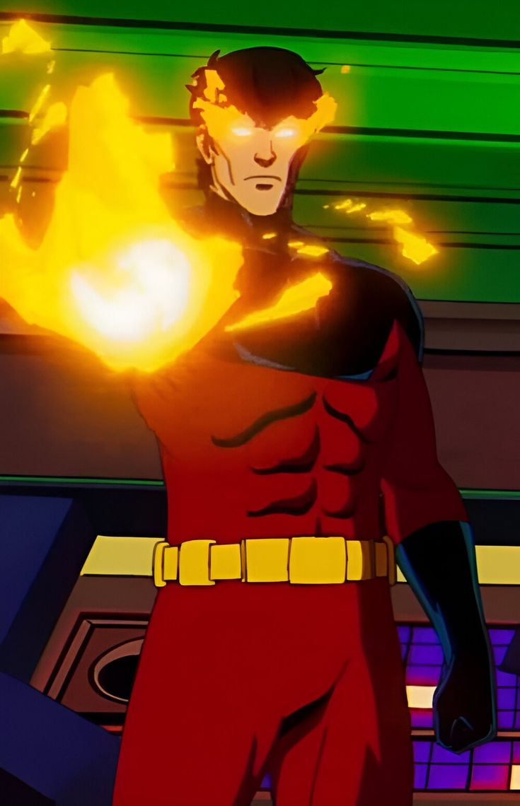 an animated image of a man in a red suit