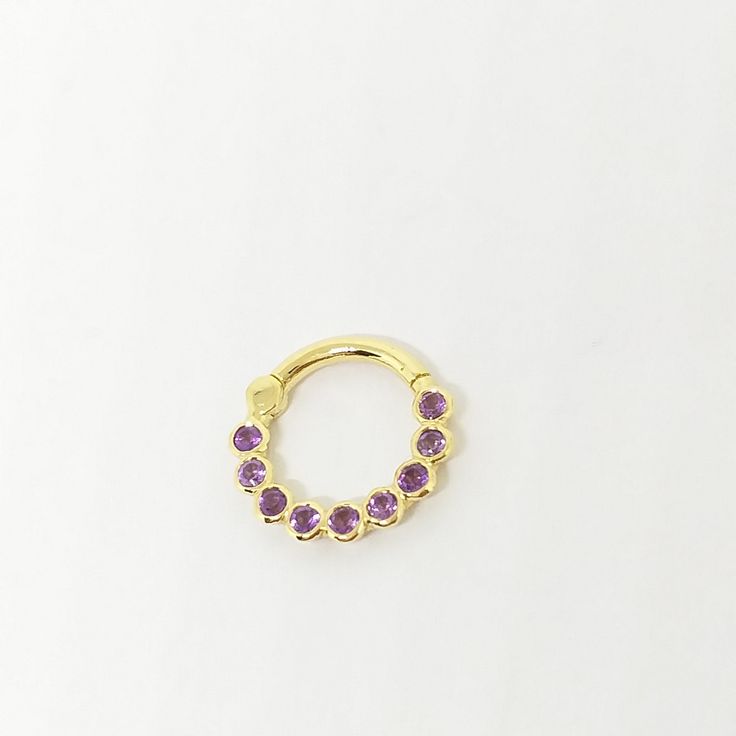 Septum Clicker Stone- Natural Amethyst - 1.6mm Inner diameter: 6mm,7mm,8mm,10mm,12mm Septum ring: 18g,16g,14g Materials: 14k solid gold 14k Yellow gold - 14k Rose gold - 14k White gold Elegant Nickel-free Round Nose Rings, Internally Threaded 14k Gold Nose Rings, Internally Threaded Rose Gold Nose Ring, Purple Round Minimalist Jewelry, Internally Threaded Round Nose Rings As Gift, Internally Threaded Round Piercings In Fine Jewelry Style, Dainty Internally Threaded Nose Rings, Round Internally Threaded Nose Rings For Gifts, Hypoallergenic Round Septum Ring For Anniversary