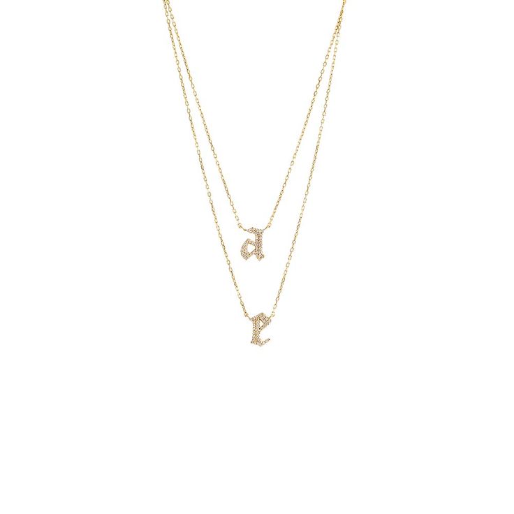 Gold Pave Gothic Double Initial Necklace - Adina's Jewels Double Initial Necklace, Elegant Cubic Zirconia Initial Necklace Gift, Refined Gold Jewelry With Cubic Zirconia, Luxury 14k Gold Initial Necklace For Formal Occasions, Elegant Diamond Initial Pendant Necklace For Anniversary, Elegant Rose Gold Initial Pendant Necklace, Elegant Initial Pendant Necklace For Formal Occasions, Elegant Diamond Initial Necklace, Elegant White Gold Initial Pendant Necklace