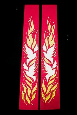 two red and yellow skis with flames on them