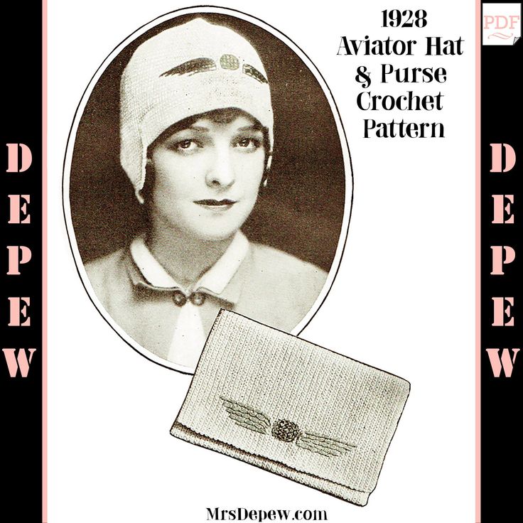 an advertisement for a women's hat and purse pattern, featuring the image of a woman wearing a head scarf