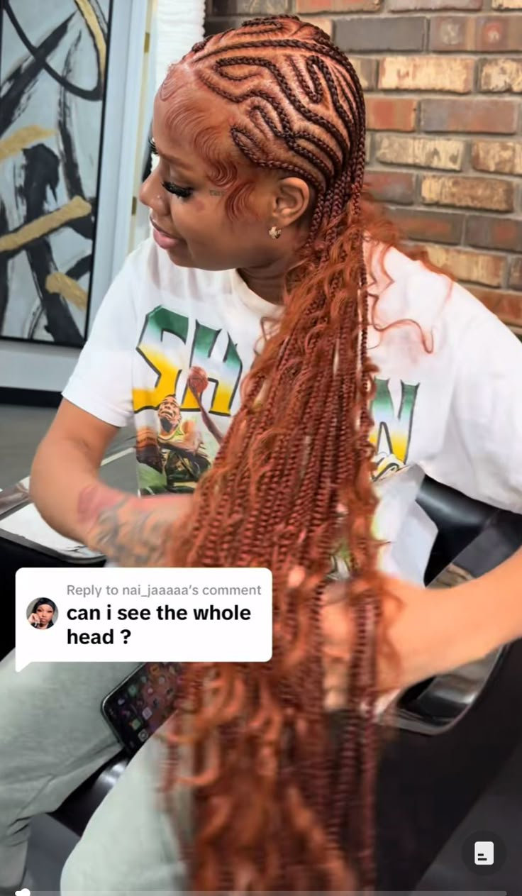 Honey Blonde Plaits, Brown Alicia Keys Braids, Freestyle Alicia Keys Braids, Ginger Alicia Keys Braids, Alicia Keys Braids With Color, Strawberry Blonde Braids Black Women, Alicia Keys Boho Braids, Red Alicia Keys Braids, Ginger Straight Back Braids