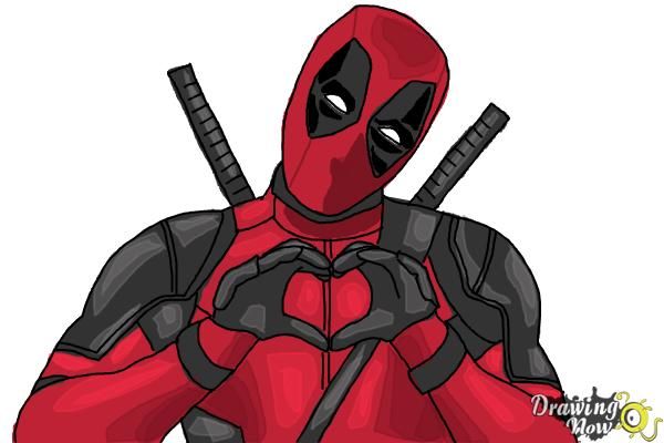 a drawing of a deadpool with two swords in his hands