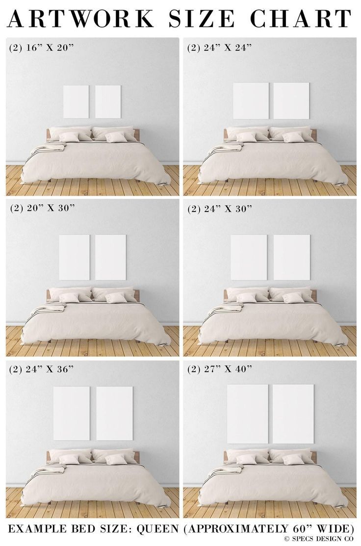 four images showing the size and width of a bed