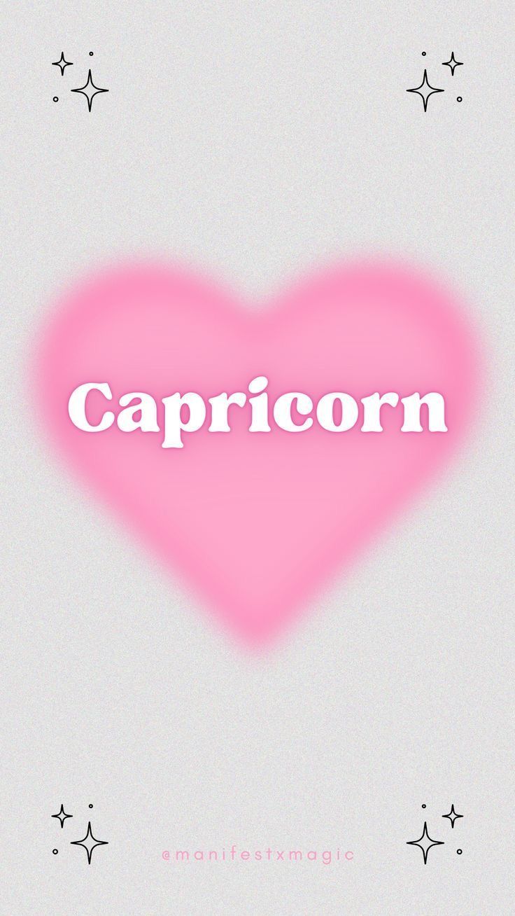 a pink heart with the word capricorn written on it in white and black