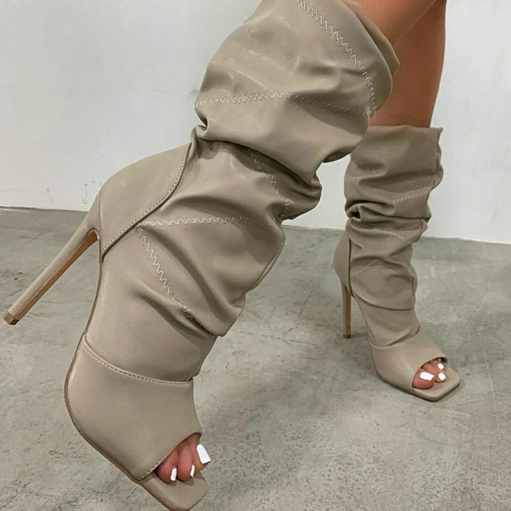 Brand New! Nude Ruched Square Toe Booties, With Stitching Detail Though Out, Inside Zip, Elastic Cuff And Stiletto Heel. Heel Height Approx 4.5" Faux Leather Upper, True To Size 11 Shoe Hacks, Size 11 Women Shoes, Peep Toe Boots, Boutique Shoes, Pretty Shoes Sneakers, Shoes Heels Classy, Fashion Shoes Heels, Fancy Shoes, Wedge Ankle Boots