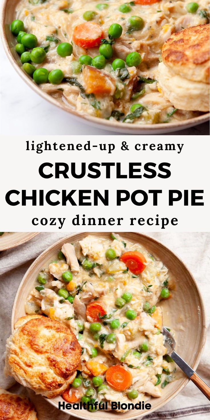 Everybody will love this cozy and comforting chicken pot pie soup! It’s ready in under 30 minutes, packed with protein, and made with rotisserie chicken and sweet potatoes - an easy and healthy one pot dinner recipe with chicken. No pie crust is needed! Chicken Pot Pie With Sweet Potatoes, Easy But Healthy Dinner Recipes, Healthy Chicken Pot Pie Recipe Low Carb, Healthy Dinners With Rotisserie Chicken, Macro Friendly Chicken Pot Pie Casserole, Healthy Easy Chicken Pot Pie, Chicken Pot Pie Bowl, Healthy Chicken Sweet Potato Recipes, Chicken Pot Pie Healthy Easy