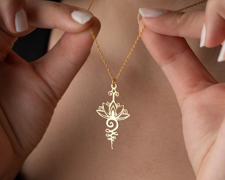 Lotus Mangalsutra, Symbolic Rose Gold Necklace As Gift, Symbolic Flower Pendant Necklace As Gift, Symbolic Flower Pendant Necklace For Gift, Spiritual Delicate Chain Jewelry For Gift, Spiritual Pendant Necklaces As Gifts, Spiritual Jewelry With Delicate Chain For Gift, Gold Jewelry With Flower Charm As Gift, Spiritual Charm Necklace With Delicate Chain