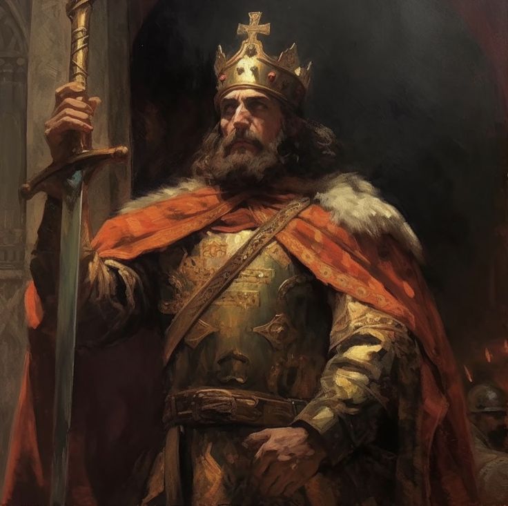 Medieval King Painting, Medieval King Aesthetic, Medieval King Art, Normans History, Medieval Art Aesthetic, King Charlemagne, King Concept Art, Medieval Royalty, Roman King