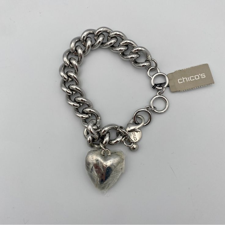 Nwt Chicos Sterling Silver Heart Bracelet Large Chain In Great Condition Never Used Plastic Still On Charm All Orders Ship Within 1-3 Business Days Accept Most Reasonable Offers, So Don’t Be Afraid To Send One! Bundle Items Together To Save More! If You Have Any Questions, Please Feel Free To Ask! Box D White Metal Heart Bracelet, White Metal Heart-shaped Bracelet, Metal Heart Bracelet With Adjustable Chain, Nickel-free Heart-shaped Metal Charm Bracelet, Metal Heart Charm Bracelet With Adjustable Chain, Heart-shaped Metal Charm Bracelet With Adjustable Chain, White Heart-shaped Metal Charm Bracelet, Everyday Metal Chain Bracelet With Heart Charm, Trendy Metal Heart Charm Bracelet