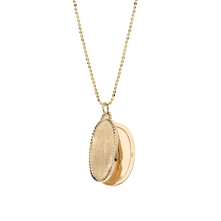 Introducing one of the latest additions to our classic collection - the Oval Stud Locket. An elegant shape with a sophisticated edge. *Please allow up to 6 weeks for pre-order jewelry. Elegant 14k Gold Locket Jewelry, Luxury 14k Gold Jewelry With Detachable Pendant, White Gold Jewelry With Detachable Pendant In 14k Gold, 14k White Gold Jewelry With Detachable Pendant, Round Yellow Gold Jewelry For Everyday, Elegant Gold Plated Oval Necklace, Luxury Jewelry With Detachable Pendant For Formal Occasions, Luxury Jewelry With Detachable Pendant For Formal Events, Luxury Formal Jewelry With Detachable Pendant