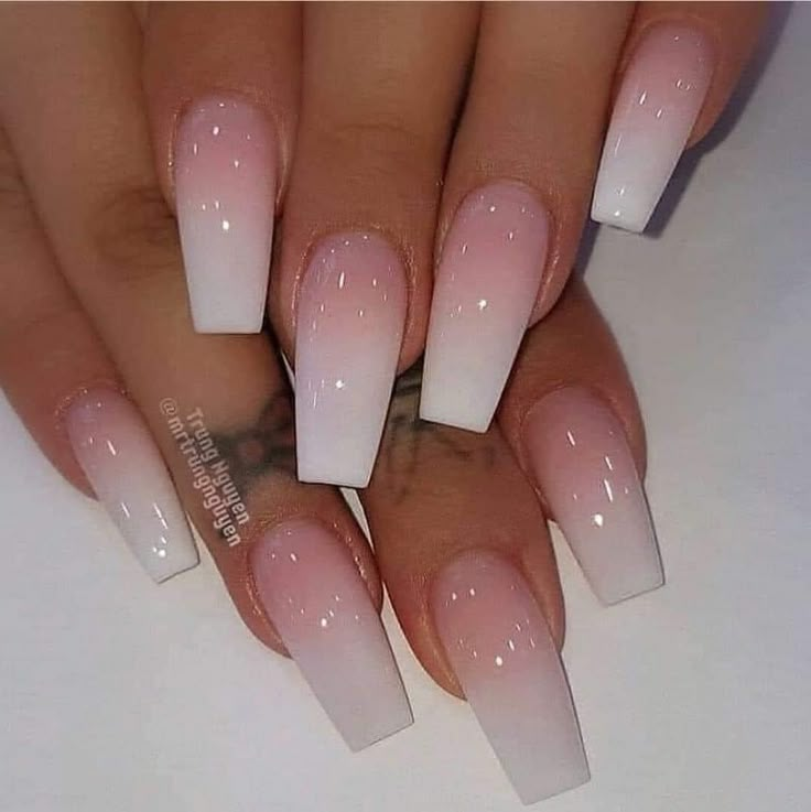 Nails Coffin Short, Pink Ombre Nails, Ombre Nail, Ombre Acrylic Nails, White Acrylic Nails, Acrylic Nails Coffin Pink, French Nail, Ballerina Nails, Acrylic Nails Coffin Short