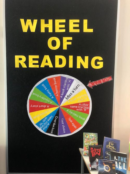 a wheel of reading display with books on it