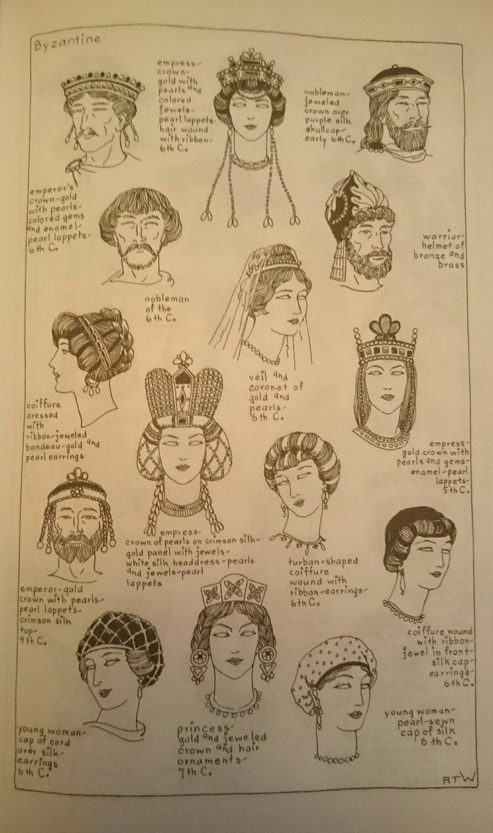 an old book with many different types of headgear and hair styles on it