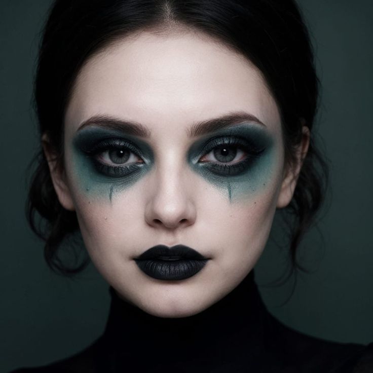 Dark Mage Makeup, Drippy Eye Makeup, Creative Witch Makeup, Elegant Witch Makeup, Purple Black Witch Makeup, Witch Queen Makeup, Dark Fae Makeup Ideas, Blue Witch Makeup, Witch Makeup Aesthetic