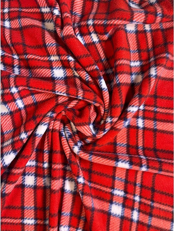 Anti Pill Polar Fleece Fabric | Plaid Red - FabricLA.com Fleece Crafts, Polar Fleece Blankets, Hot Pack, Warm Clothes, Red Fleece, Fur Fabrics, Pj Pants, Weighted Blanket, Blanket Throw