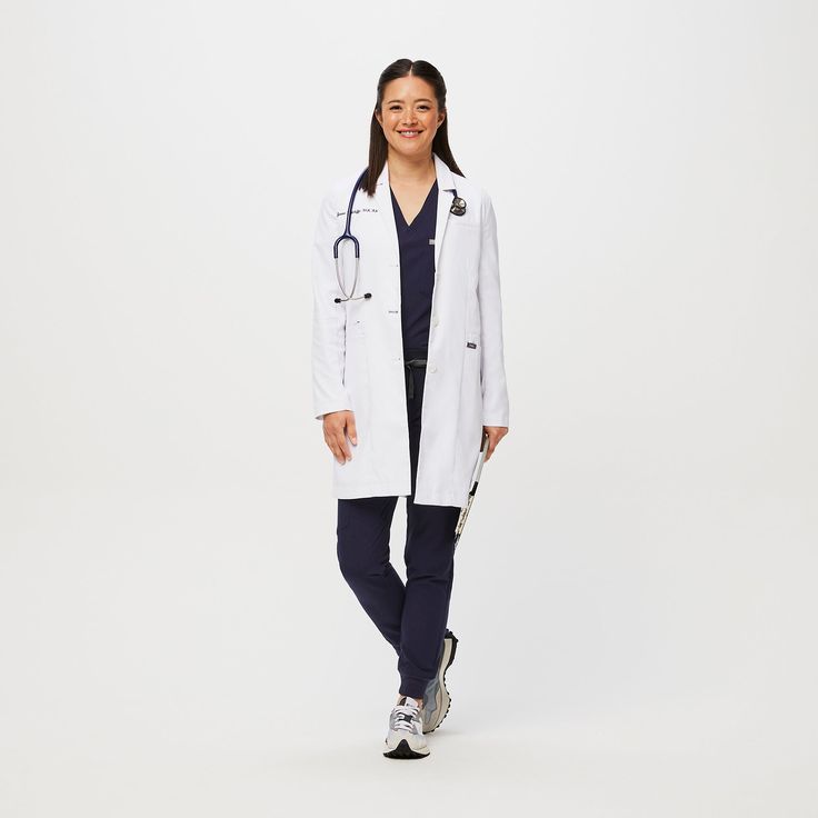 Official FIGS® Lab Coats. Premium Lab Coats With Plenty Of Pockets, Lots Of Function & Breathable Fabric. | FIGS Womens White Bellevue - Long Lab Coat Mens Scrubs, Side Stitch, Lab Coats, Womens Scrubs, Women's Coats And Jackets, White Coat, Scrub Pants, Scrub Tops, Women's Coats