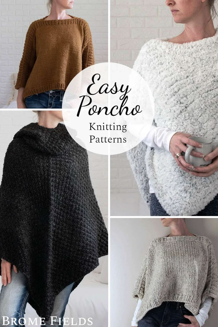 the easy ponche knitting pattern is shown here