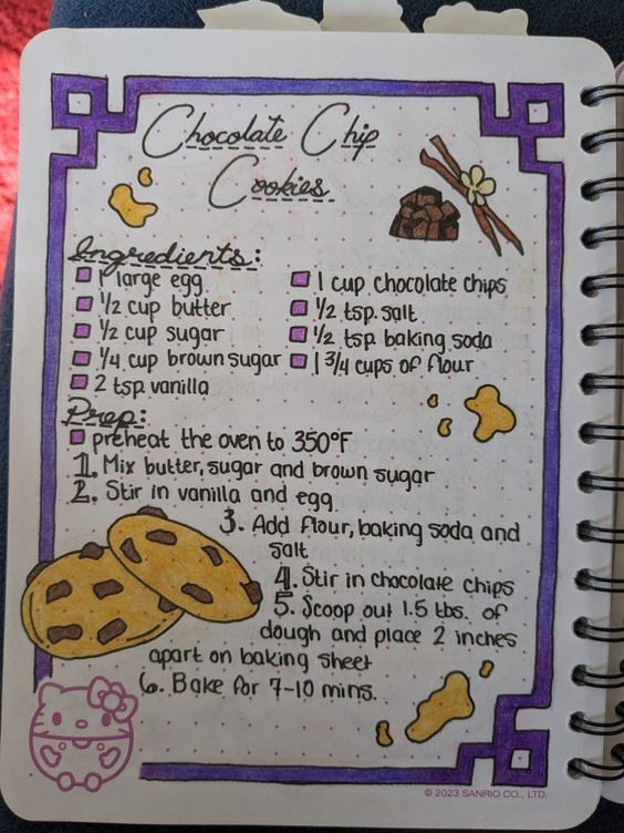 a recipe book with chocolate chip cookies on it