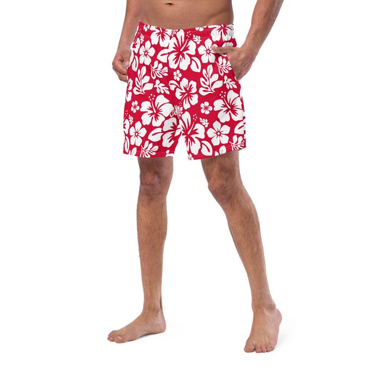 These swim shorts will have you looking and feeling Extremely Stoked whether you're at the pool, lake or beach— they dry quickly, let your skin breathe, and have plenty of pockets to stash your stuff. Plus, they come with a silky inner liner that won't rub you the wrong way (literally). • Fabric composition: (may vary by 5%) 91% recycled polyester, 9% spandex • Liner composition: 92% polyester, 8% spandex • Fabric weight (may vary by 5%): 5.13 oz/yd² (174 g/m²) • Four-way stretch water-repellent Hawaiian Swim Trunks For Vacation, Short Swim Trunks With Pockets For Beach Season, Hawaiian Style Shorts For Pool Vacation, Hawaiian Style Swim Shorts, Hawaiian Style Swim Trunks For Summer Surfing, Hawaiian Style Swim Trunks For Vacation, Hawaiian Swim Trunks For Surfing In Summer, Hawaiian Style Swim Trunks For Surfing, Hawaiian Style Swim Trunks For Surfing Vacation