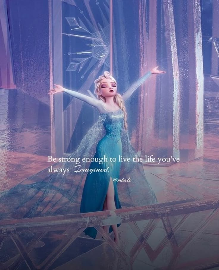 a frozen princess with her arms outstretched in the air