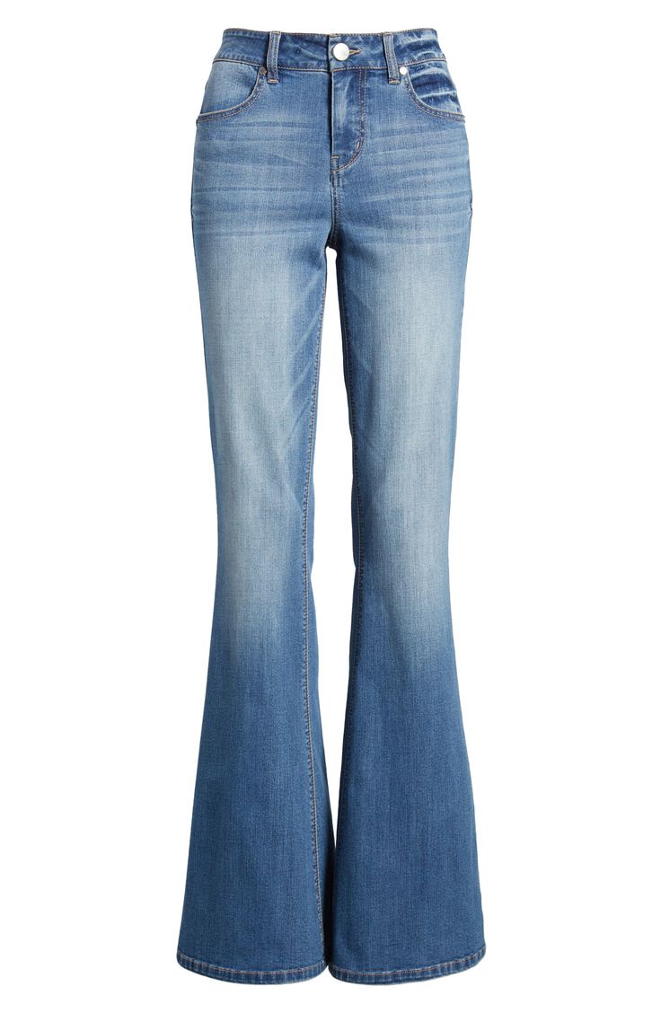 Kicky stretch-denim flares add leg-lengthening style to everyday looks. 34" inseam; 23" leg opening; 9" front rise; 14 1/2" back rise Zip fly with button closure Front scoop pockets; back patch pockets 56% cotton, 24% rayon, 19% polyester, 1% spandex Machine wash, tumble dry Imported BP. Mid Rise Flare Jeans, Flair Jeans, Blue Flare Jeans, Denim Flare Jeans, Low Rise Bootcut Jeans, Dr Wardrobe, Flare Denim Jeans, Low Rise Flare Jeans, Dr Closet