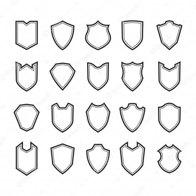 the different types of shields in black and white