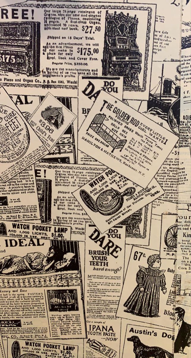 an old newspaper is covered in black and white images, including newsprints that have been placed on top of each other