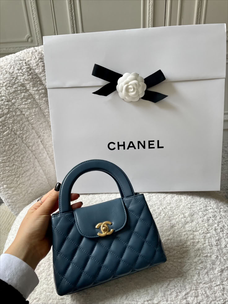 Chanel Kelly Bag in Blue Size Large Chanel Kelly Bag Outfit, Chanel Mini Kelly, Chanel Kelly Bag, Chanel Small Bag, Purse Wishlist, Popular Designer Bags, Chanel Kelly, Chanel Mini Bag, Luxury Concierge