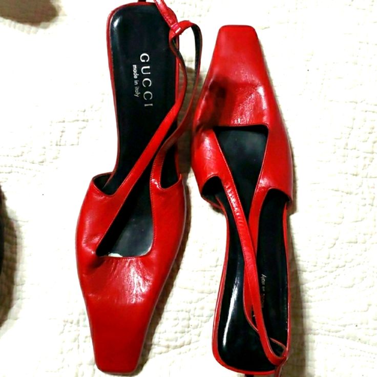 Worn A Couple Of Times, Need New Heel Tips Worn Other Than That Great Shape. All Leather In Signature Gucci Red. Have Box With Gucci Top But From Another Pair Of Shoes And Shoe Bag Included. #Gucci #Guccishoes #Slingbacks #Redheels #Kittenheels Gucci Leather Slingback Pumps With Pointed Toe, Gucci Leather Slingback Pumps For Party, Gucci Leather Slingback Pumps With Ankle Strap, Gucci Slingback Heels For Evening, Gucci Leather Slingback Pumps For Formal Occasions, Gucci Ankle Strap Slingback Pumps For Spring, Gucci Ankle Strap Slingback Pumps For Evening, Gucci Slingback Pumps With Heel Strap For Party, Gucci Ankle Strap Slingback Pumps For Party