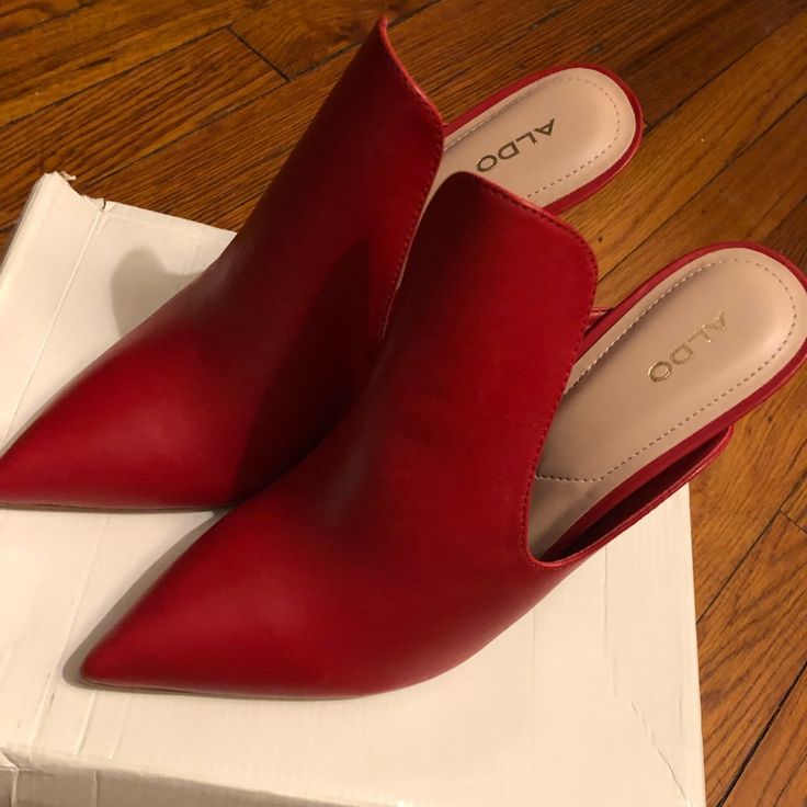 Brand New, Never Worn. Paris Couture, Aldo Shoes, Shoes Color, Heeled Mules, Red Leather, Shoes Women Heels, Mule Shoe, Shoes Heels, Women Shoes