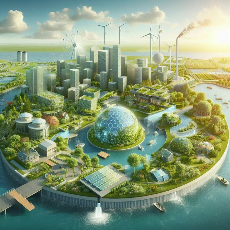 an artist's rendering of a futuristic city on the water