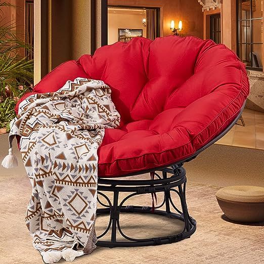 Joyside Papasan Chair with Cushion and Frame 46'' Wicker Papasan Lounge Chair with Cushion and Frame Large Saucer Chair, Lazy Chair, Circle Chair, Round Chair, Red Outdoor Papasan Chair, Papasan Chair Cushion, Papasan Cushion, Bowl Chair, Woven Chairs, Circle Chair, Lazy Chair, Upholstered Chaise Lounge, Upholstered Chaise