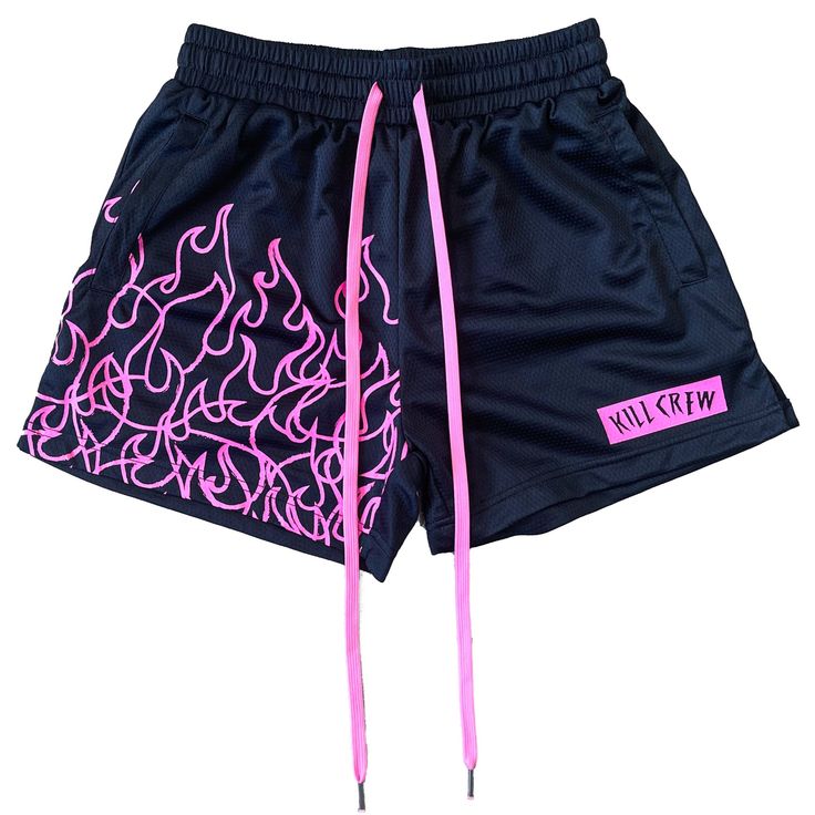 Retro Muay Thai Fit (short mid thigh cut) Length (inches): S(14.5") M(15") L(15.35") XL(15.5") 2XL(15.75") 3XL(16.14") 4XL(16.34") Leg hole (inches): S(12") M(12") L(13") XL(13") 2XL(13.5") 3XL(13.50) 4XL(14) Preshrunk double layered 100% polyester Pink extended drawcord with wax tips (2) side seam pockets (no back pocket) 2 inch waist band Kill Crew, Mens Sweat Suits, Fitness Beach, Printed Pants Style, Fitness Shorts, Running Shorts Men, Mens Shorts Summer, Hooded Jacket Men, Blazer Set