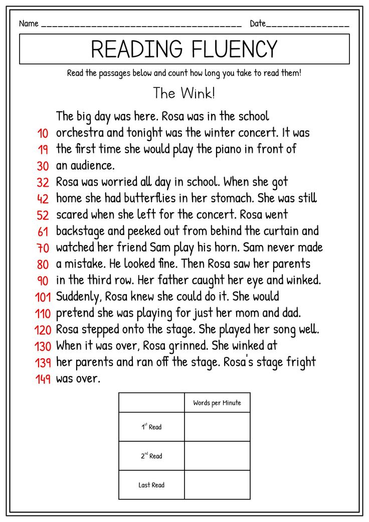 reading flueny worksheet with the words and numbers for each word in it